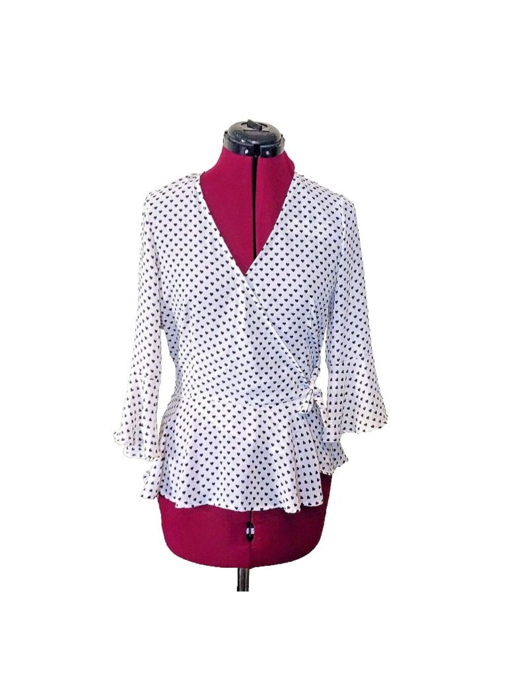 Candie's Blouse Medium M Multicolor Wrap Top Peplum Waist Bell Sleeve